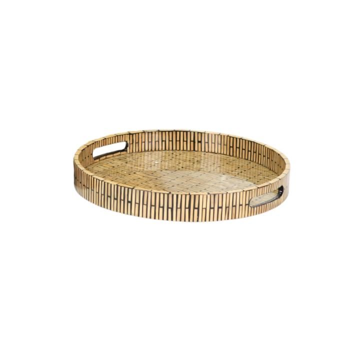 Plateau - TAY - Rond - Bambou - Motif Lignes Noires - 40x5 cm