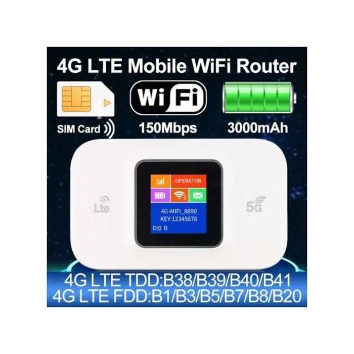 Modem routeur Mobile 5G 4G LTE CAT6 WiFi 300Mbps avec carte SIM et écran 14h d'autonomie