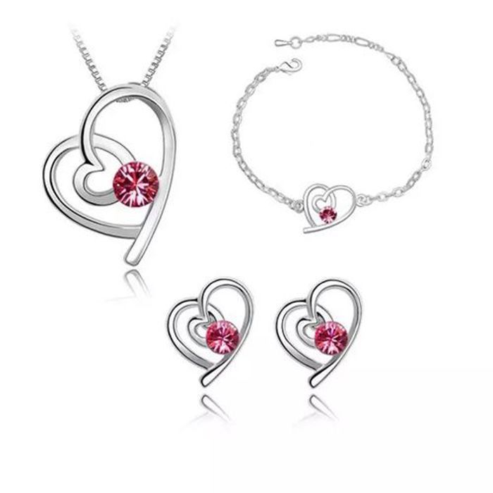 Parure de bijoux ,3 en 1 collier et boucles d'oreilles et bracelet étincelantes.