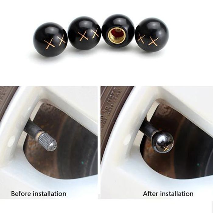 4 pièces Bouchon de valve logo noir anti-poussière couverture de pneu outils