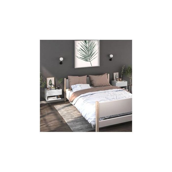 Lot de 2 tables de chevet murales-tables de nuit suspendues - meubles de rangement blanc brillant