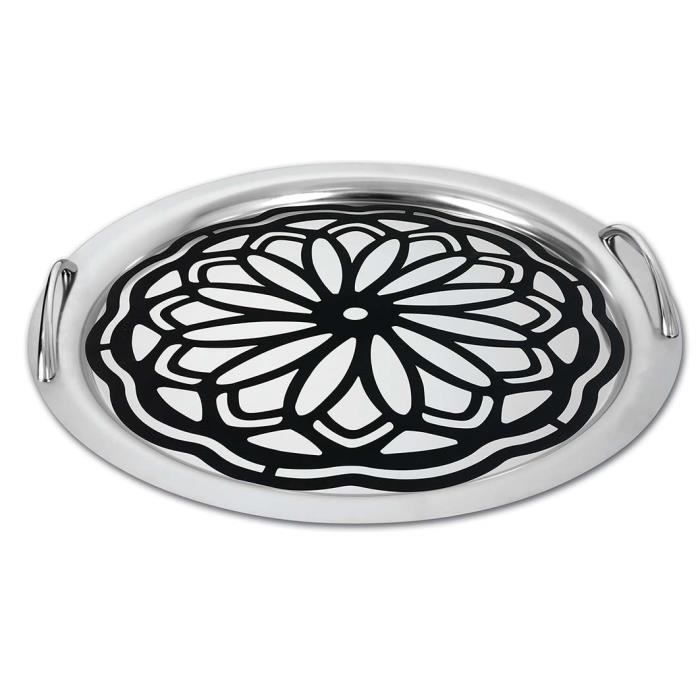 Plateau Inox - Inox - Ovale - 40x30 cm - Avec Anses - Nappe Inclus