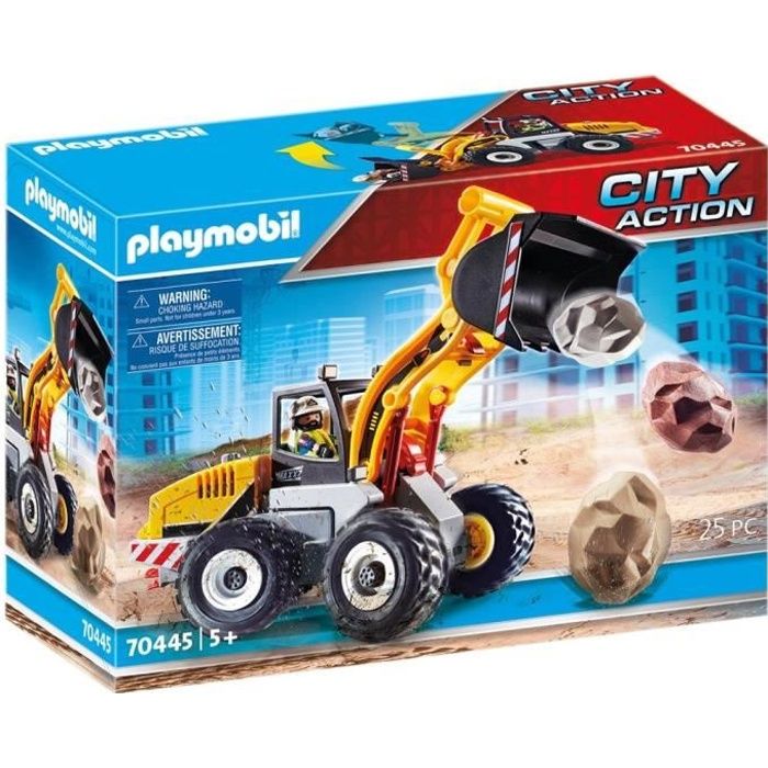 Chargeuse sur pneus PLAYMOBIL 70445 City Action La Construction avec 1 personnage, 3 pierres et 1 casque