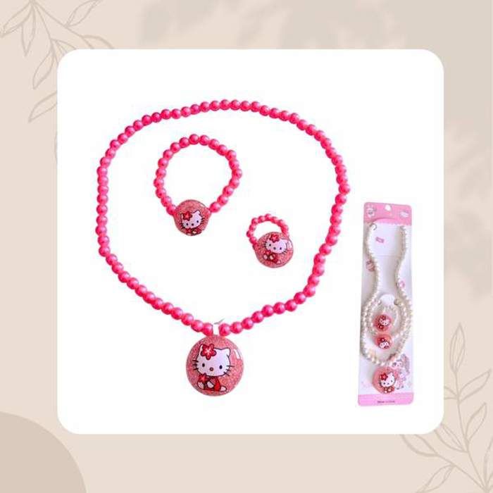Ensemble Trio - Hello Kitty - Rose - Acier inoxydable - Pour enfants - Bijou