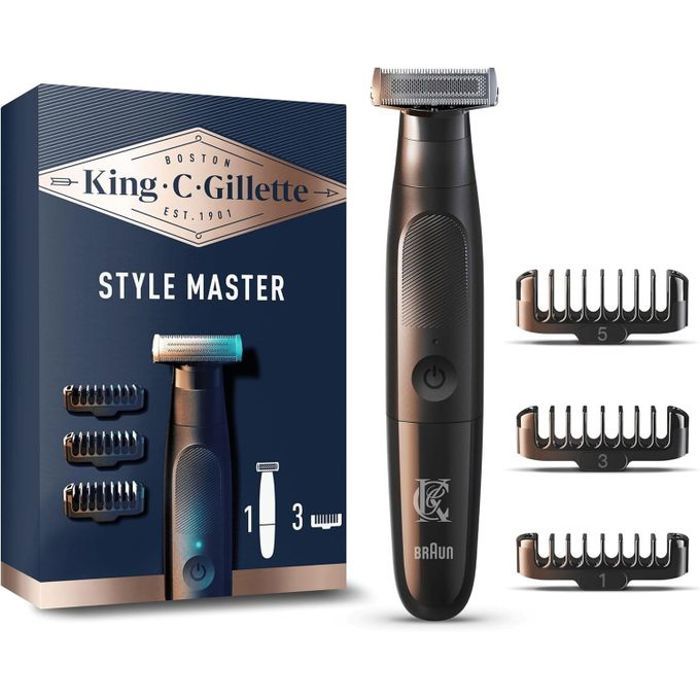 Gillette Tondeuse King C. Style Master Barbe courte Homme Sans Fil, Lames En Metal 4D, 3 Sabots