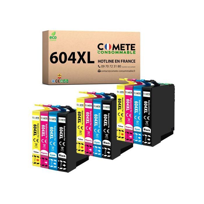 COMETE 604XL, marque française - 12 Cartouches d'encre Compatibles avec Epson,