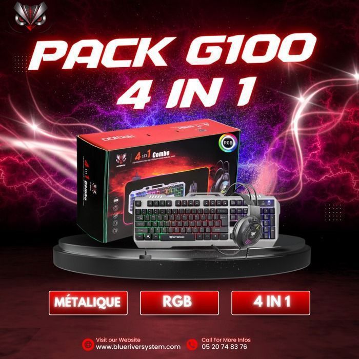 HYBROK Pack Gaming Clavier souris casque et tapis de souris HPG100 4 en 1