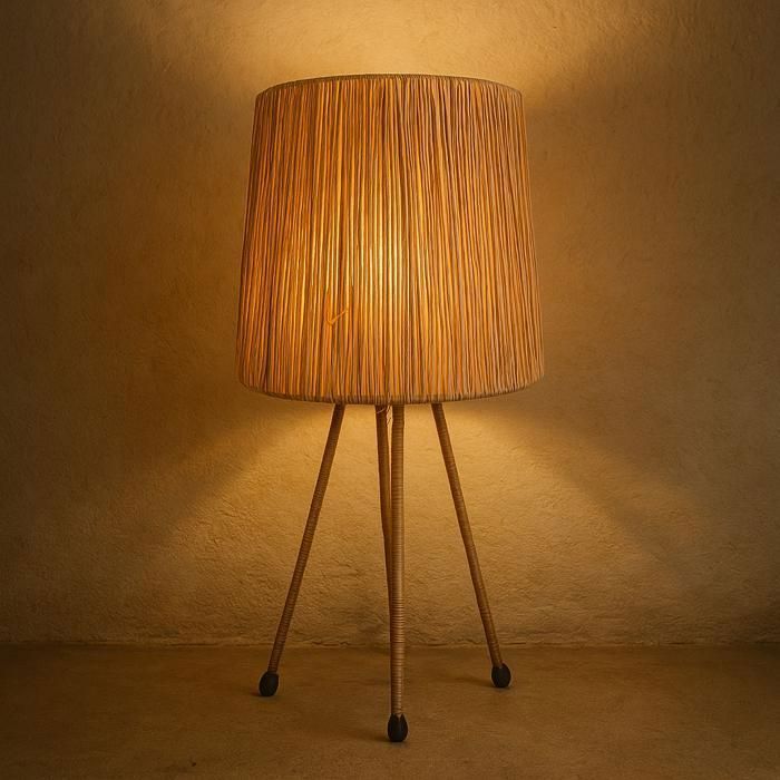 Lampe - Artisanat - Raphia - Naturel - 48,5 cm x 28 cm - Ethnique