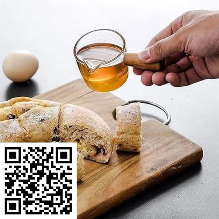 Tasse à Mesurer en Verre avec Manche en Bois, Idéale pour Cuisine Multifonction