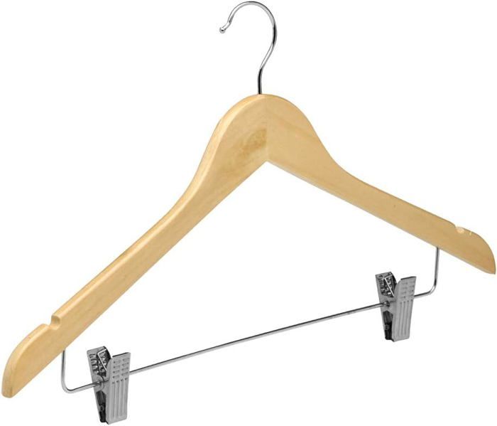 Lot de 6 cintres avec pinces 45 cm–couleur bois naturel