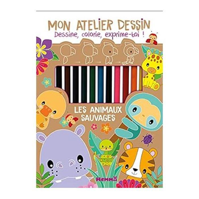 Kit créatif - Mon Atelier Dessin - Animaux Sauvages - Outils de dessin - Pour enfants - 4 ans et plus