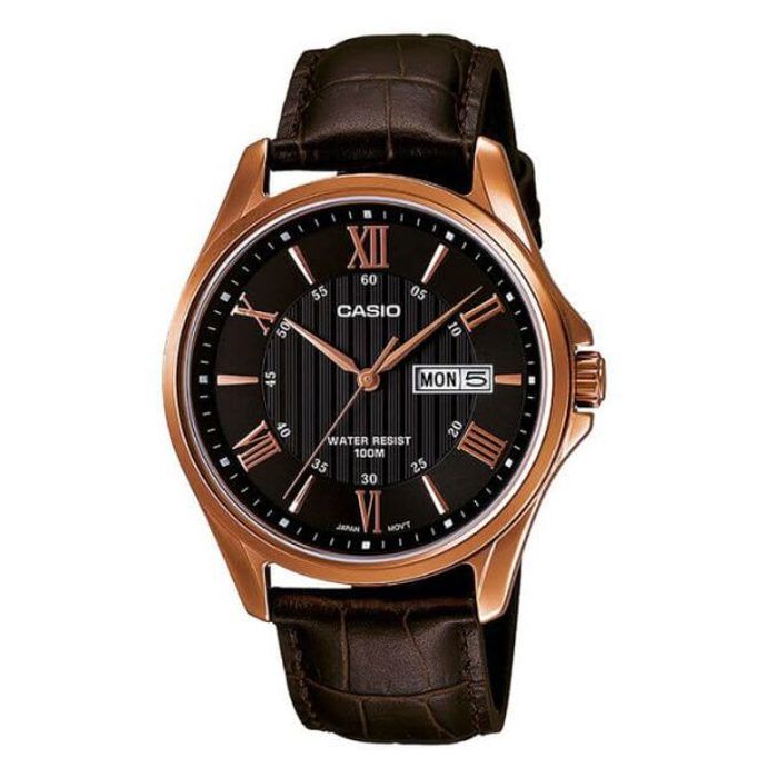 Montre - CASIO - MTP-1384L-1AVDF - Cuir marron - Étanchéité 100m - Affichage analogique