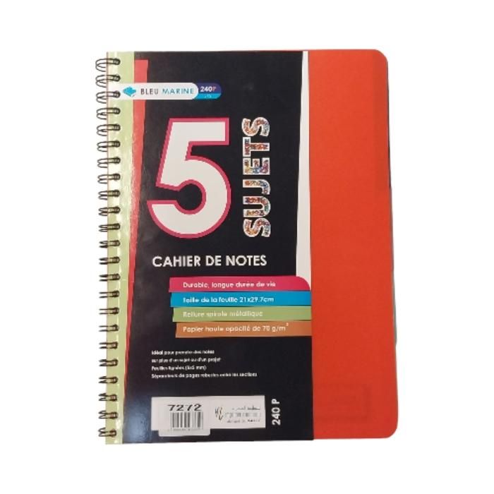 CAHIER UNI 5 SUJETS A4 5X5 240P COVER EN POLYPRO