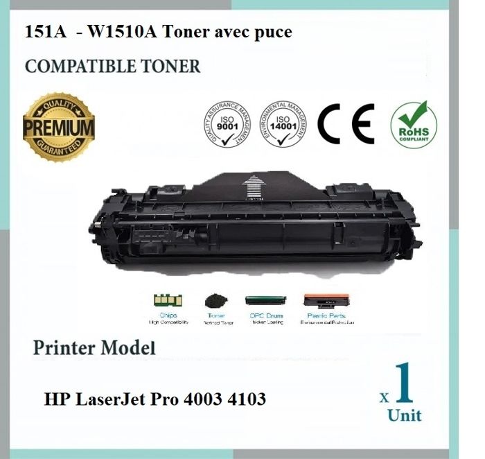 151A  - W1510A Toner avec puce Compatible avec HP LaserJet Pro 4003 4103 Noir