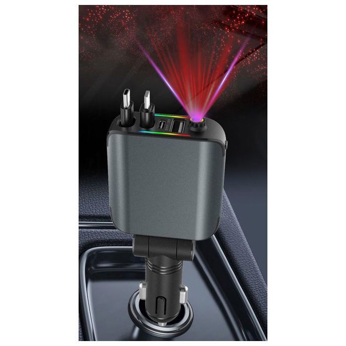 Chargeur Voiture 4en1 Rétractable 120W avec toit Starlight - Chargeur de Voiture Rétractable
