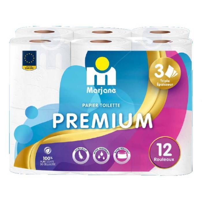 Papier hygiénique compact 3 plis x12 unités - MARJANE