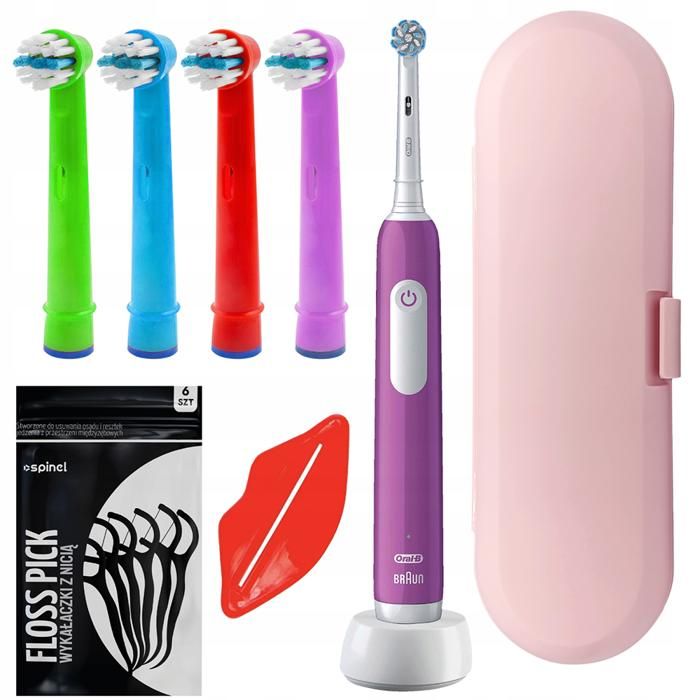 Elektrisk tandborste - Oral B - Junior Pro Lila - Barn 6 år och äldre - 4 munstycken - Resväska