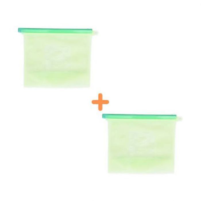 Pack 2 Sacs Conservation Alimentaire Vert 1.5 L + 3 Couvercles Offerts -Silicone -