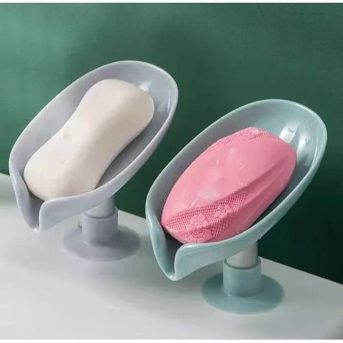 Porte-savon Vertical - Non spécifié - 2 pièces - Gris et vert - Design en forme de feuille - Ventouse incluse
