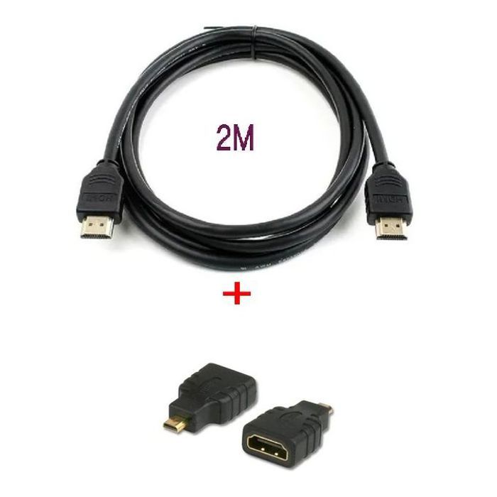 Cable Hdmi 2m + adaptateur micro hdmi haut débit -Haute Qualite Premium 6tf