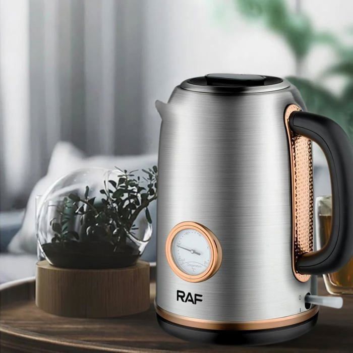 Bouilloire en acier inoxydable RAF R.7849, 2000 watts, 2 litres, 220 V, 50 Hz, argent