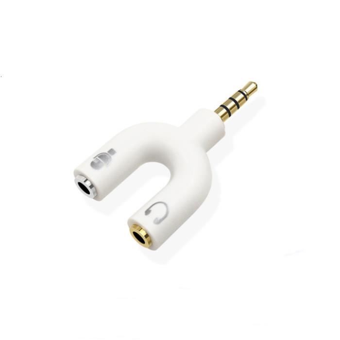 Adaptateur Audio Écoutur / Casque + Prise Micro Prise U Y 3,5 mm Jack Male A 2 Femelle（Blanc）