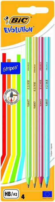 Crayon graphite - BIC - EVOLUTION 646 - Pack de 4 - Couleurs assorties - HB