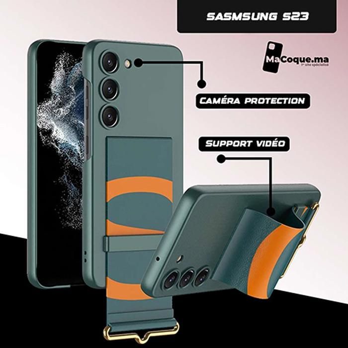 VERTDragonne Coque Samsung S23 normal Bracelet Elastique Béquille UltraMince