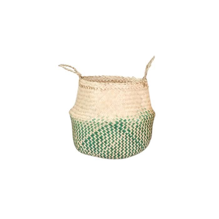Panier - VETNAM - Beige et Vert - 26x15x38 cm - Rangement - Style Ethnique