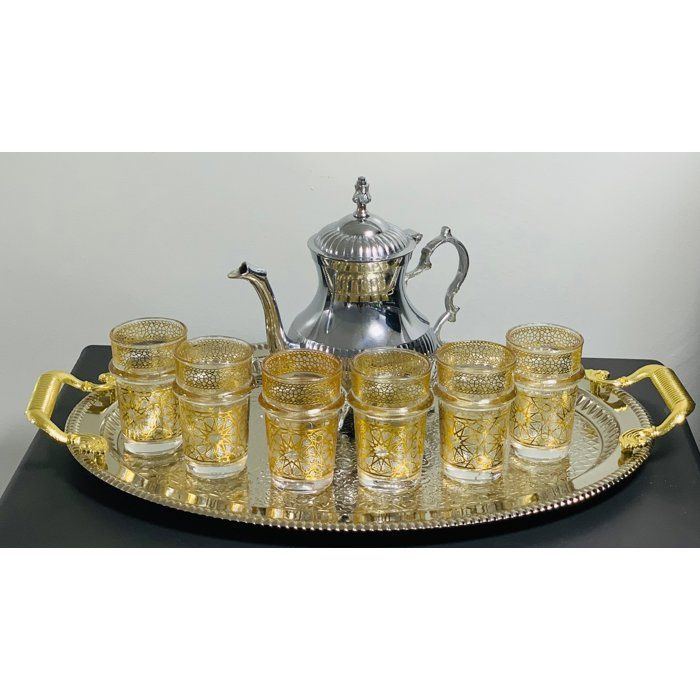 Accessoires de cuisine - Pack Theire - 12 verres à thé - Plateau Senia - Service marocain en inox