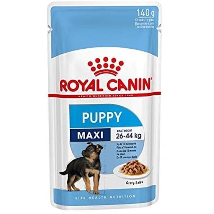 ROYAL CANIN Alimentation Humide Chiot Maxi Morceaux De Viande Dans Sauce Pour Chiots De Races Grandes - Boîte 10 x 140 Gr (Sachet)