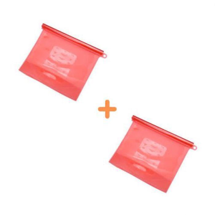Pack 2 Sacs Conservation Alimentaire Rouge 1.5 L + 3 Couvercles Offerts - Silicone -
