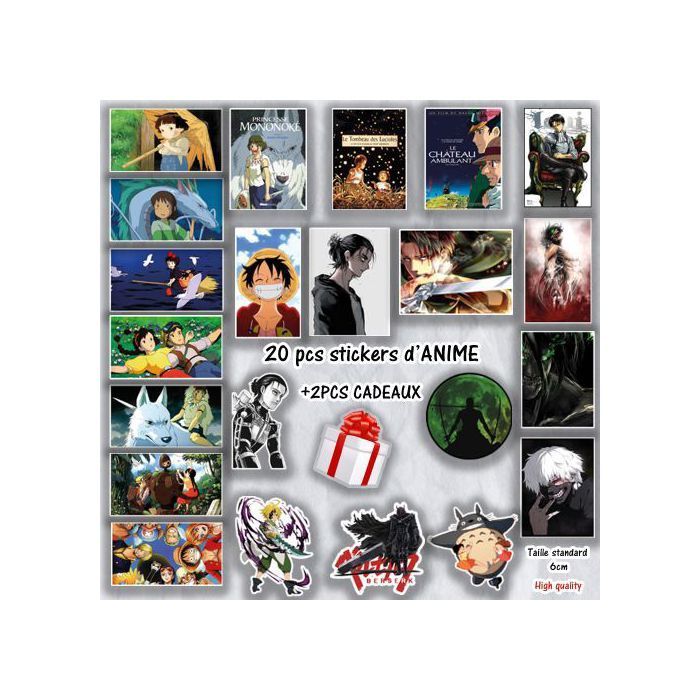 20 PCS d'-ANIME- MANGA- Sticker autocollante pour décorer PC / TELEPHONE / TABLETTE/ GUITARE / VALISE + 2Stickers cadeaux