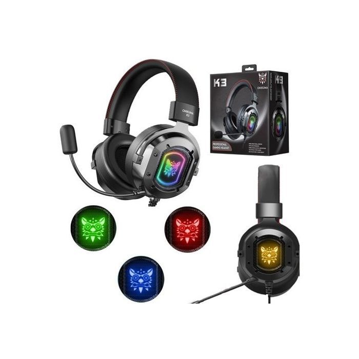Casque de Jeu Filaire Onikuma K3 RGB - Son Surround Stéréo 4D, Microphone Omnidirectionnel, Lumières LED RVB