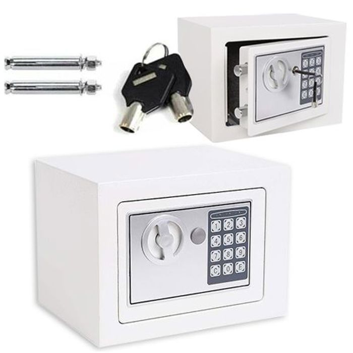 Coffre Fort à Serrure Électronique Avec Code PIN et 2 Clés, Fixations Murales et au sol 17×23×17cm