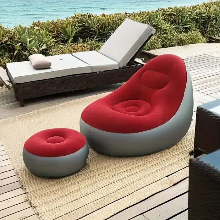Fauteuils Canapé Gonflable - Professionnel - Pliable - 2 Pièces - Ergonomique - Tissu Gris