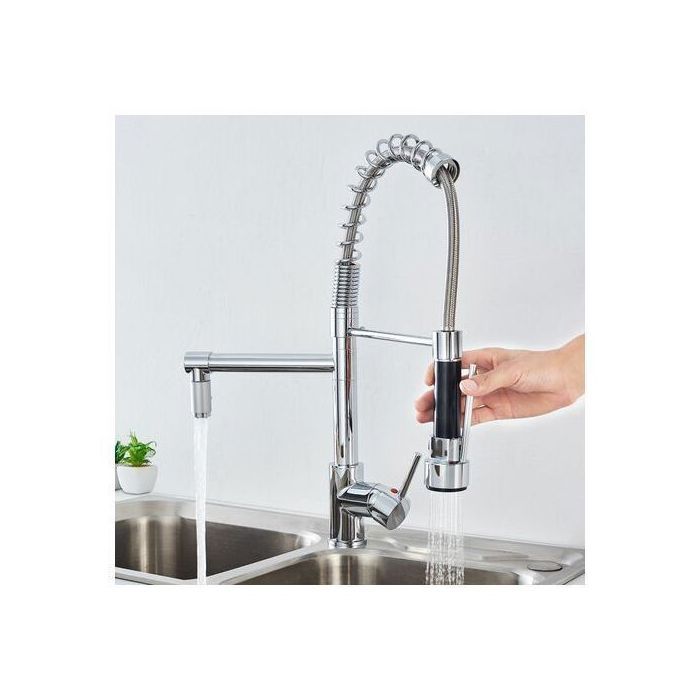 Robinet Cuisine Mitigeur avec douchette Moderne Bec Haut en Laiton Rotatif 360°