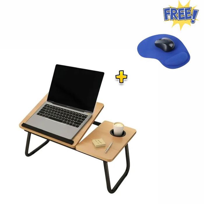 Table de Lit Portable, avec Porte Gobelet + Tapis de Souris Bleu avec Repose-Poignet
