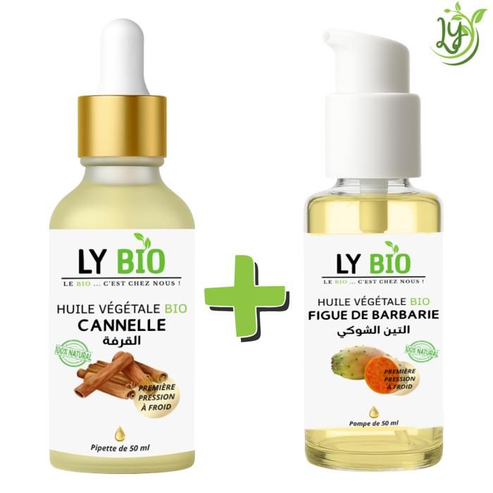 Pack Huile - LYBIO - Cannelle 50ml - Pipette - Figue de Barbarie 50ml - Pompe