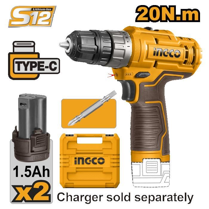 INGCO - Malette Visseuse 12V 2 batteries 20Nm TypeC