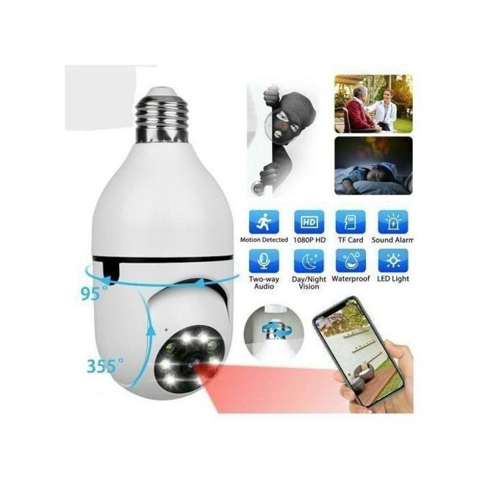 Caméra de Surveillance Ampoule E27 - Wifi, 360°, Panoramique, 1080P