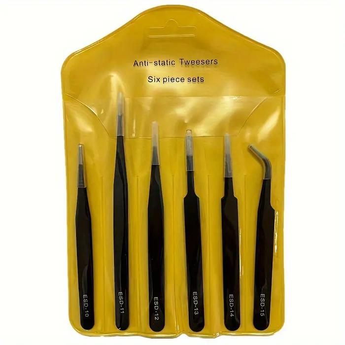 ble de 6 pinces à épiler antistatiques, épaisseur 1,0 mm, pinces à épiler en métal noir
