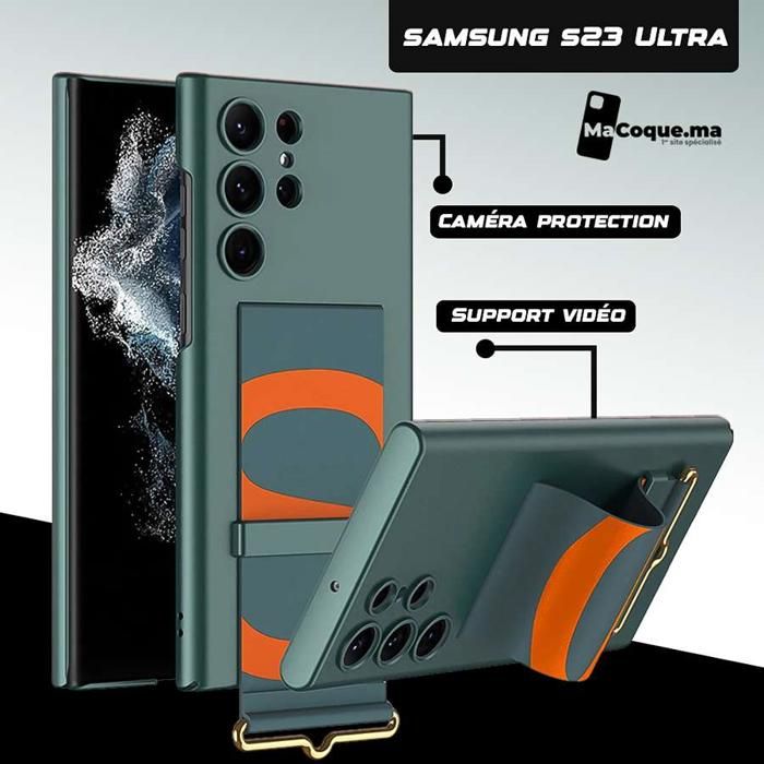 VERTDragonne Coque Samsung S23 Ultra Bracelet Elastique Béquille UltraMince