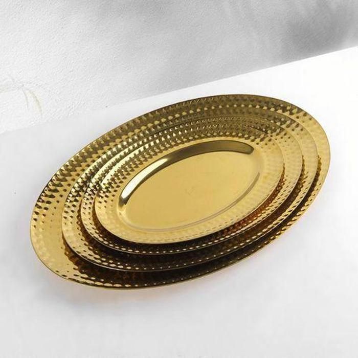 Plat ovale en métal - AYA HOME - 30x20cm - Doré - Durable - Élégant