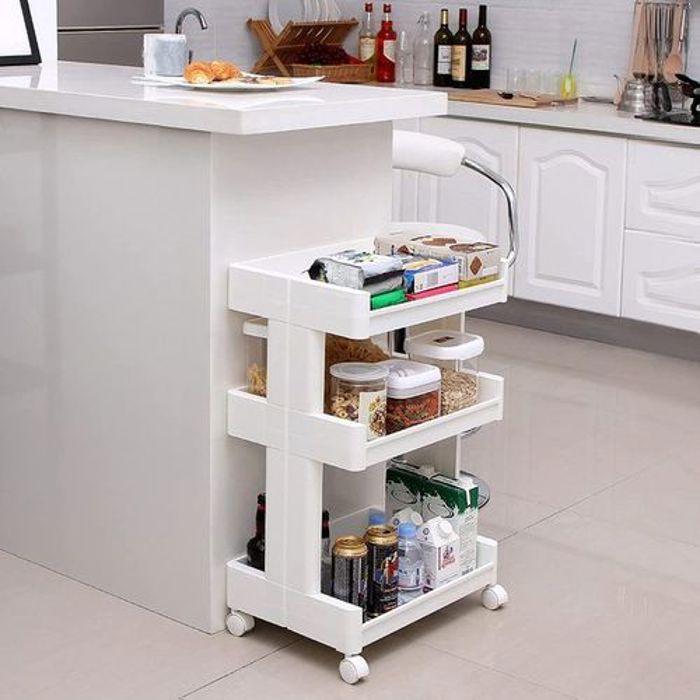 Chariot Roulant - Saga - 3 Niveaux - Plastique Blanc - Mobilité avec Roulettes - Utilitaire Cuisine