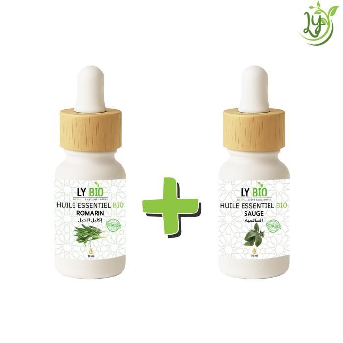 Pack Huile Essentielle - LYBIO - Romarin 10ml - Sauge 10ml - Bienfaits Multiples - Soin Cheveux