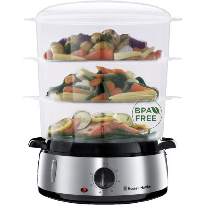 Cuiseur vapeur RUSSELL HOBBS - 19270-56 - Capacité 9L - 3 paniers vapeur - Minuteur jusqu'à 60min - Accessoires Inclus - 800W