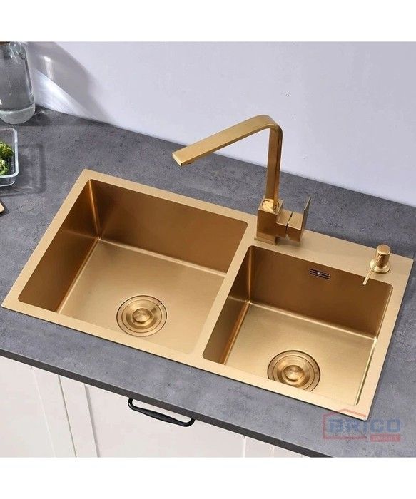 EVIER INOX 78*43 DORE DOUBLE FERRI
