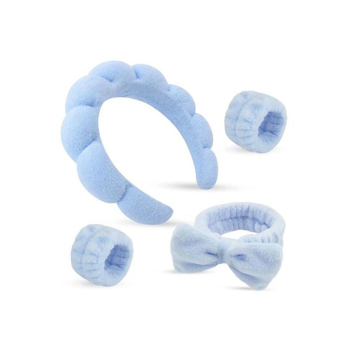 4 Pièces Bandeau En éponge Torsadée de Maquillage Bleu Accessoires Pour Cheveux Rétro à Bulles