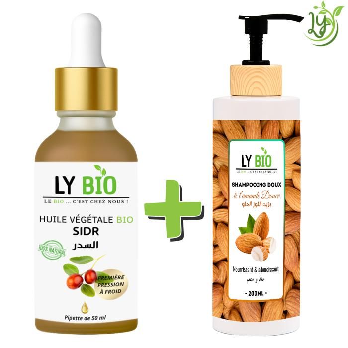 Pack de soins capillaires - LYBIO - Huile Sidr 50ml - Shampooing Amande Douce 200ml - Nourrissant